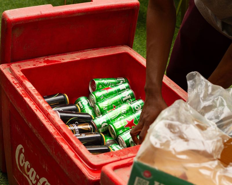 Drinks being packed into a cooler